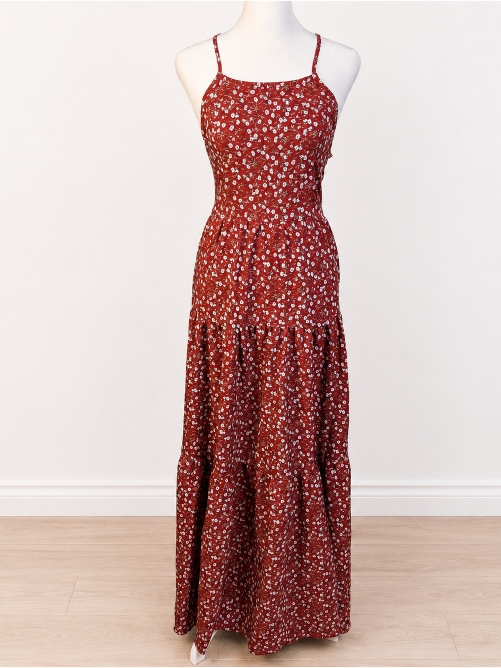 SHEIN Boho Floral Maxi Dress Size M | Open Back Lace Up | Worn Once
